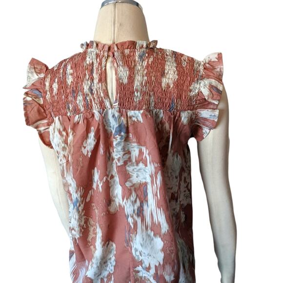 Pink Watercolor Smocked Top Ruffle Sleeves Medium NEW - Picture 14 of 14